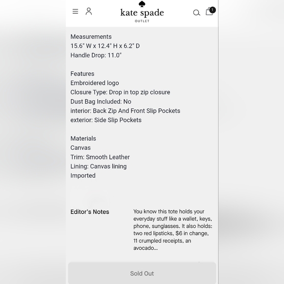 NWT Kate Spade Jett Large Canvas Tote, Signature Logo Design, Black DISCONTINUED - Picture 12 of 15